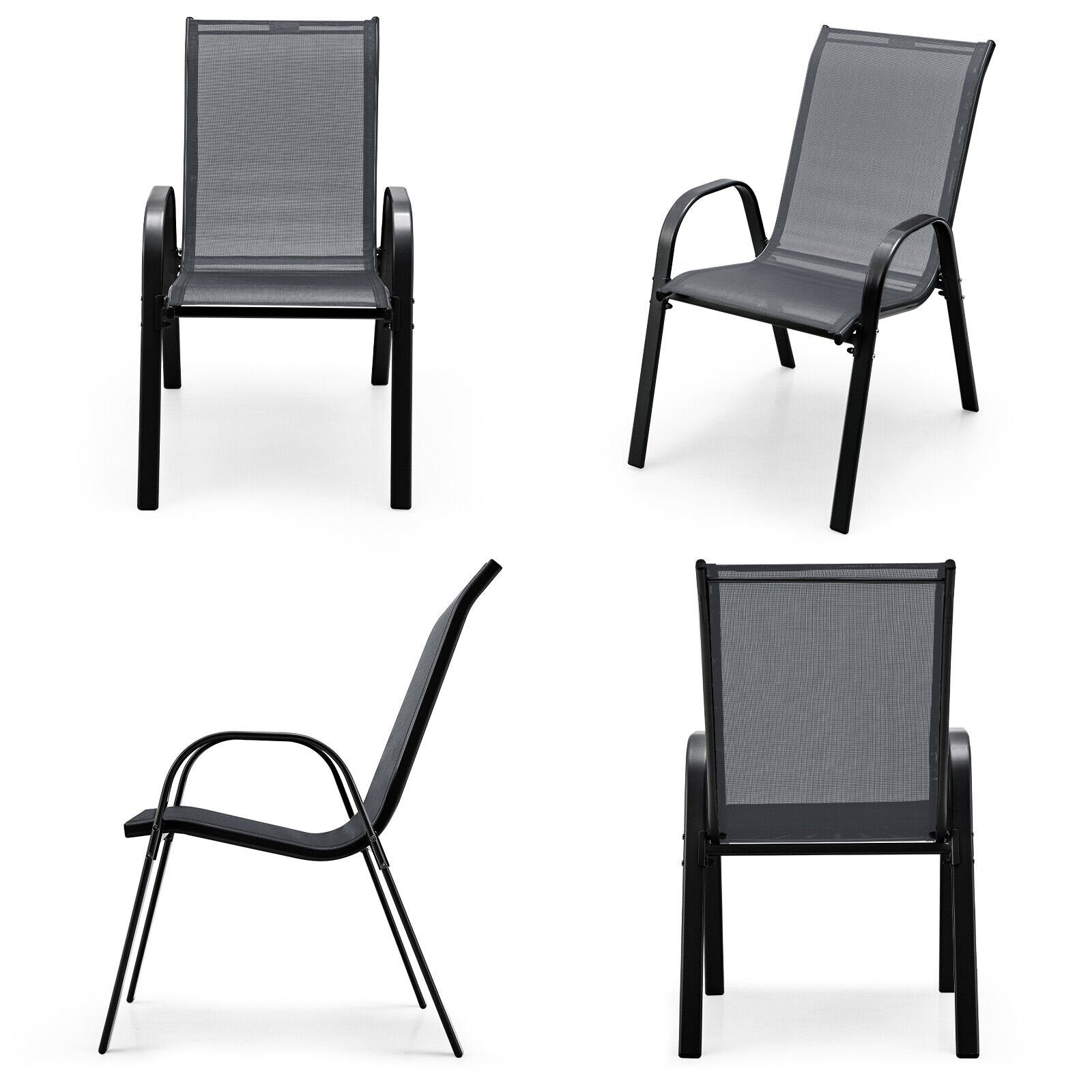 4 Pieces Stackable Patio Dining Chairs Set with Armrest, Gray Patio Dining Chairs   at Gallery Canada