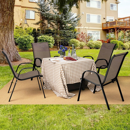 4 Pieces Stackable Patio Dining Chairs Set with Armrest, Brown Patio Dining Chairs   at Gallery Canada