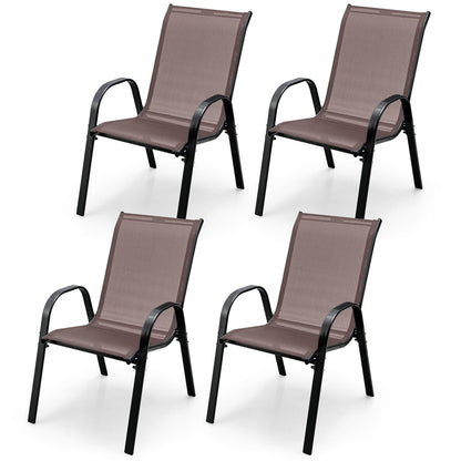 4 Pieces Stackable Patio Dining Chairs Set with Armrest, Brown Patio Dining Chairs   at Gallery Canada