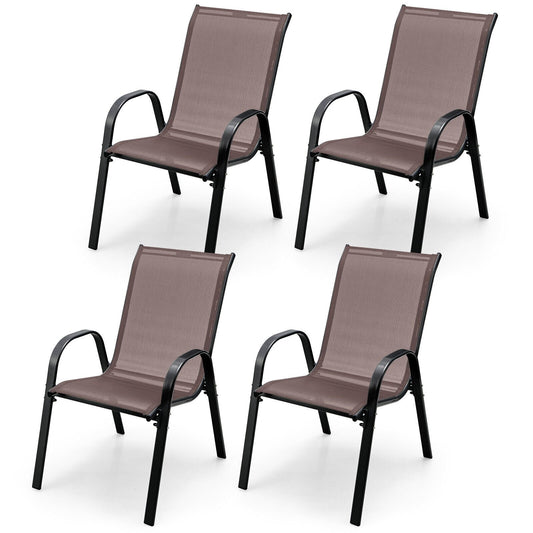 4 Pieces Stackable Patio Dining Chairs Set with Armrest, Brown - Gallery Canada