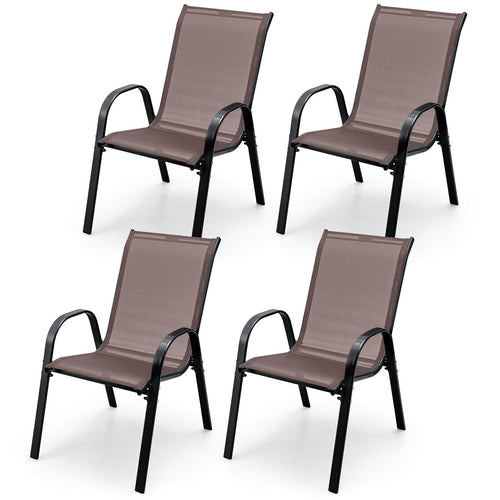 4 Pieces Stackable Patio Dining Chairs Set with Armrest, Brown