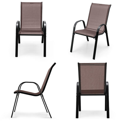 4 Pieces Stackable Patio Dining Chairs Set with Armrest, Brown Patio Dining Chairs   at Gallery Canada