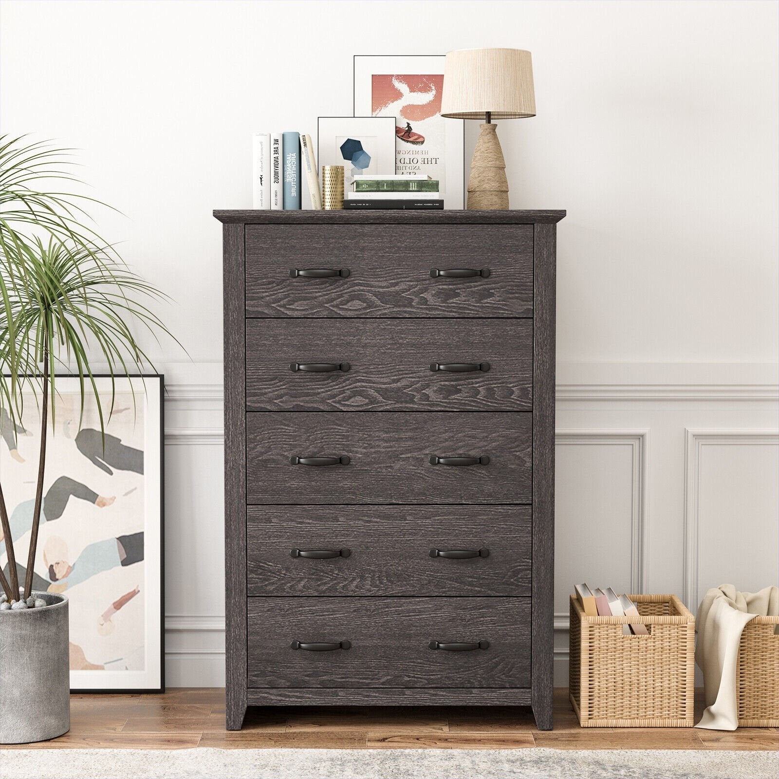 Tall Storage Dresser with 5 Pull-out Drawers for Bedroom Living Room, Gray Dressers & Chests   at Gallery Canada