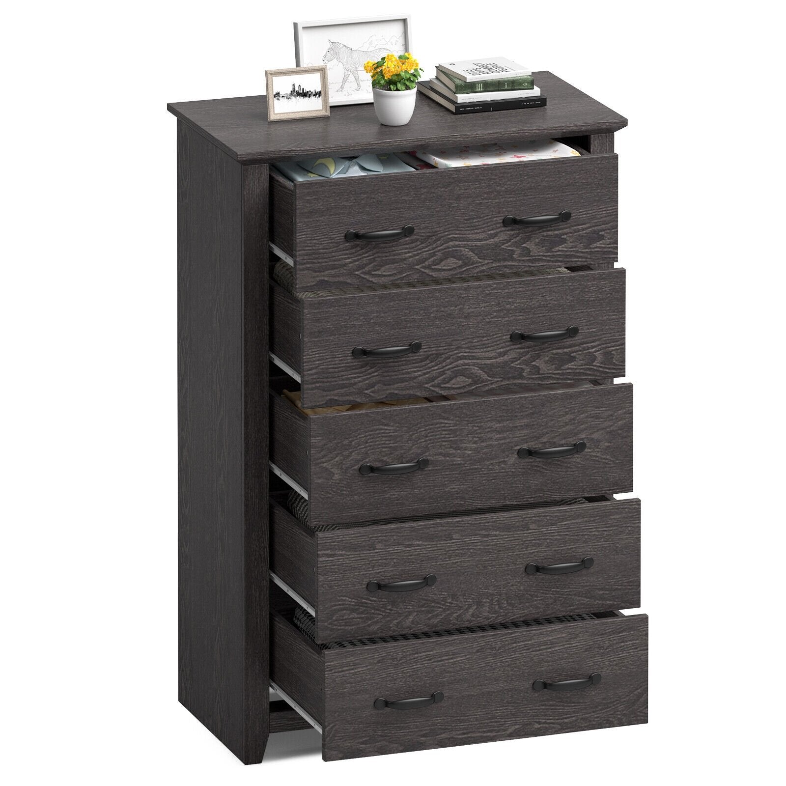 Tall Storage Dresser with 5 Pull-out Drawers for Bedroom Living Room, Gray - Gallery Canada