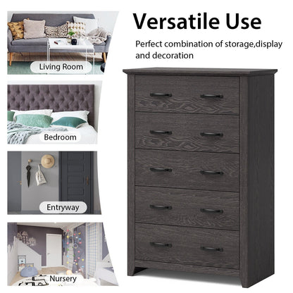 Tall Storage Dresser with 5 Pull-out Drawers for Bedroom Living Room, Gray - Gallery Canada