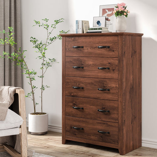 Tall Storage Dresser with 5 Pull-out Drawers for Bedroom Living Room, Walnut