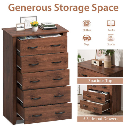 Tall Storage Dresser with 5 Pull-out Drawers for Bedroom Living Room, Walnut - Gallery Canada