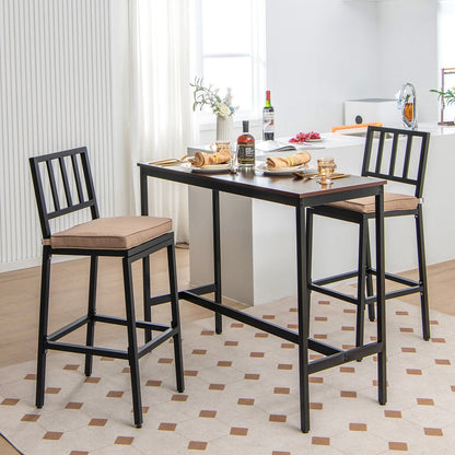 Set of 2 Patio Bar Chairs with Detachable Cushion and Footrest-Vertical Stripes, Black Bar Stools   at Gallery Canada