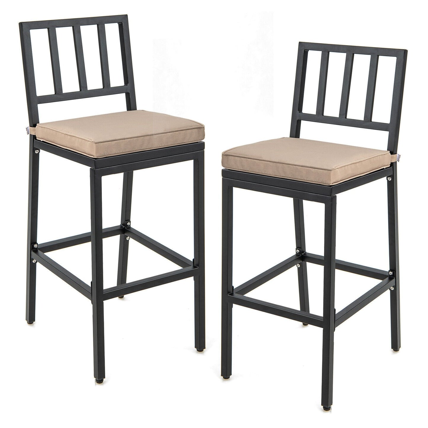 Set of 2 Patio Bar Chairs with Detachable Cushion and Footrest-Vertical Stripes, Black Bar Stools   at Gallery Canada