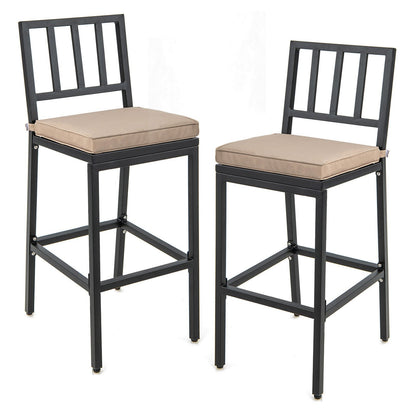 Set of 2 Patio Bar Chairs with Detachable Cushion and Footrest-Vertical Stripes, Black Bar Stools   at Gallery Canada