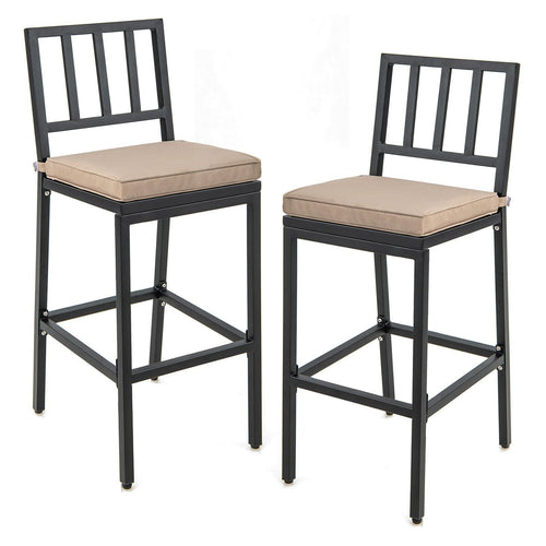 Set of 2 Patio Bar Chairs with Detachable Cushion and Footrest-Vertical Stripes, Black