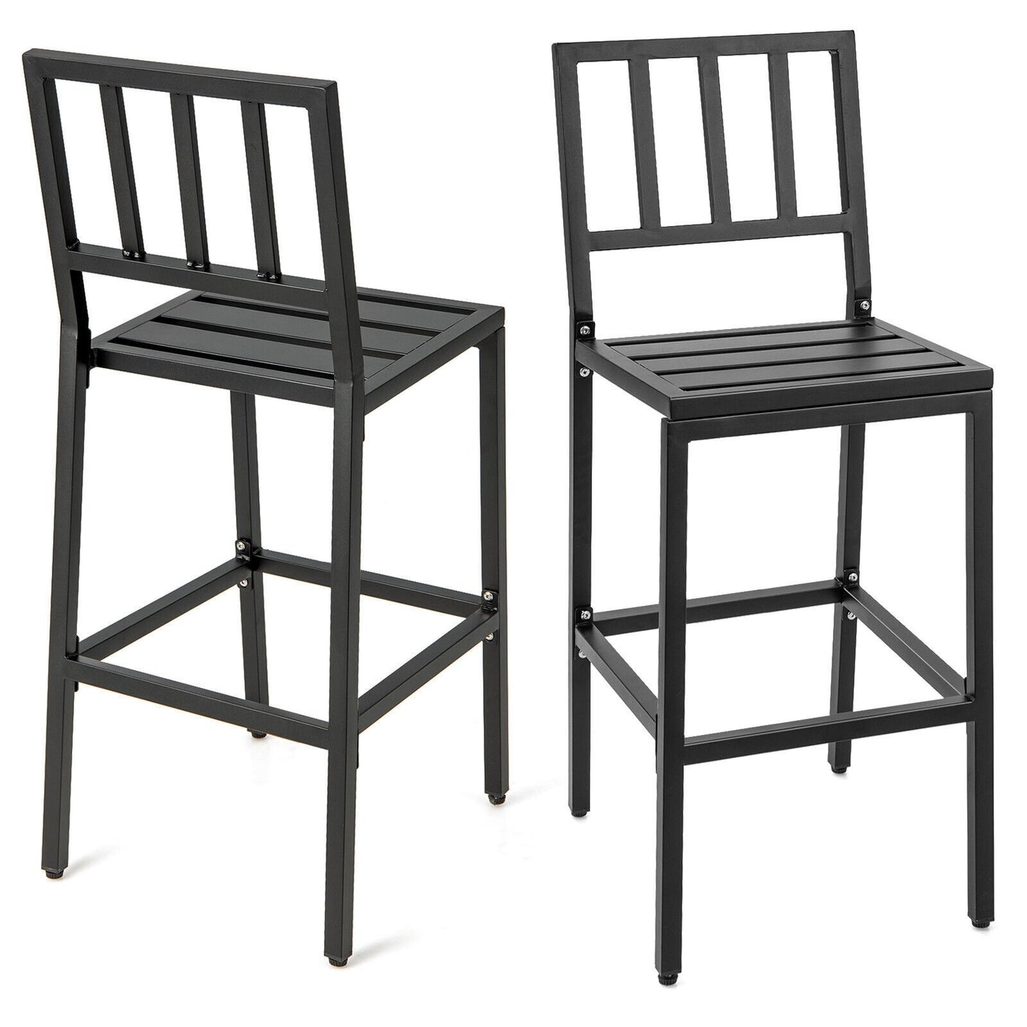 Set of 2 Patio Bar Chairs with Detachable Cushion and Footrest-Vertical Stripes, Black Bar Stools   at Gallery Canada