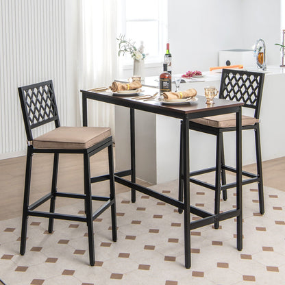 Set of 2 Patio Bar Chairs with Detachable Cushion and Footrest-Argyle Pattern, Black Bar Stools   at Gallery Canada