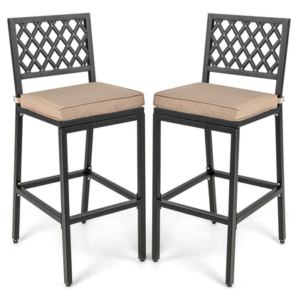 Set of 2 Patio Bar Chairs with Detachable Cushion and Footrest-Argyle Pattern, Black Bar Stools   at Gallery Canada