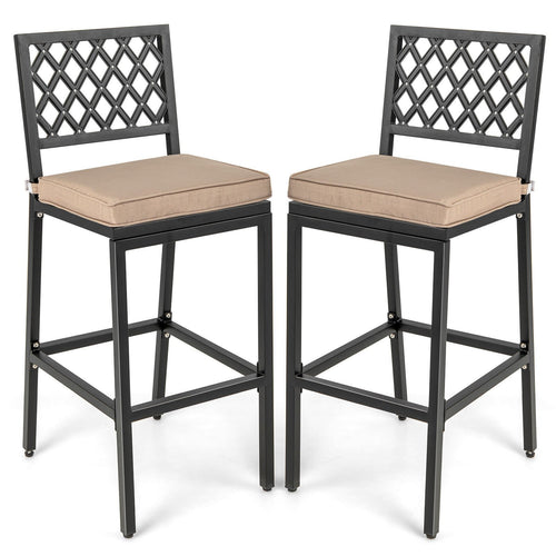 Set of 2 Patio Bar Chairs with Detachable Cushion and Footrest-Argyle Pattern, Black