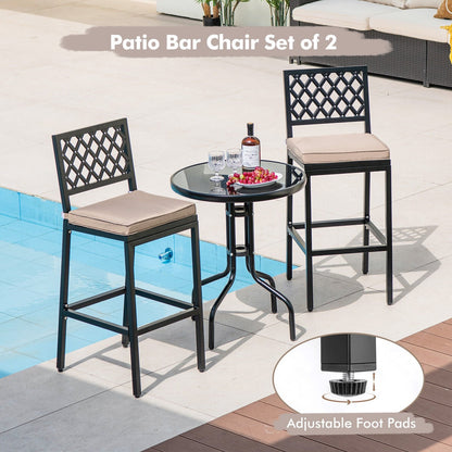 Set of 2 Patio Bar Chairs with Detachable Cushion and Footrest-Argyle Pattern, Black Bar Stools   at Gallery Canada