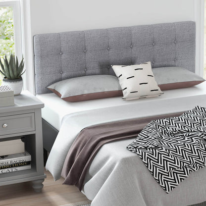 Linen Upholstered Headboard with Solid Rubber Wood Legs, Gray Headboards   at Gallery Canada