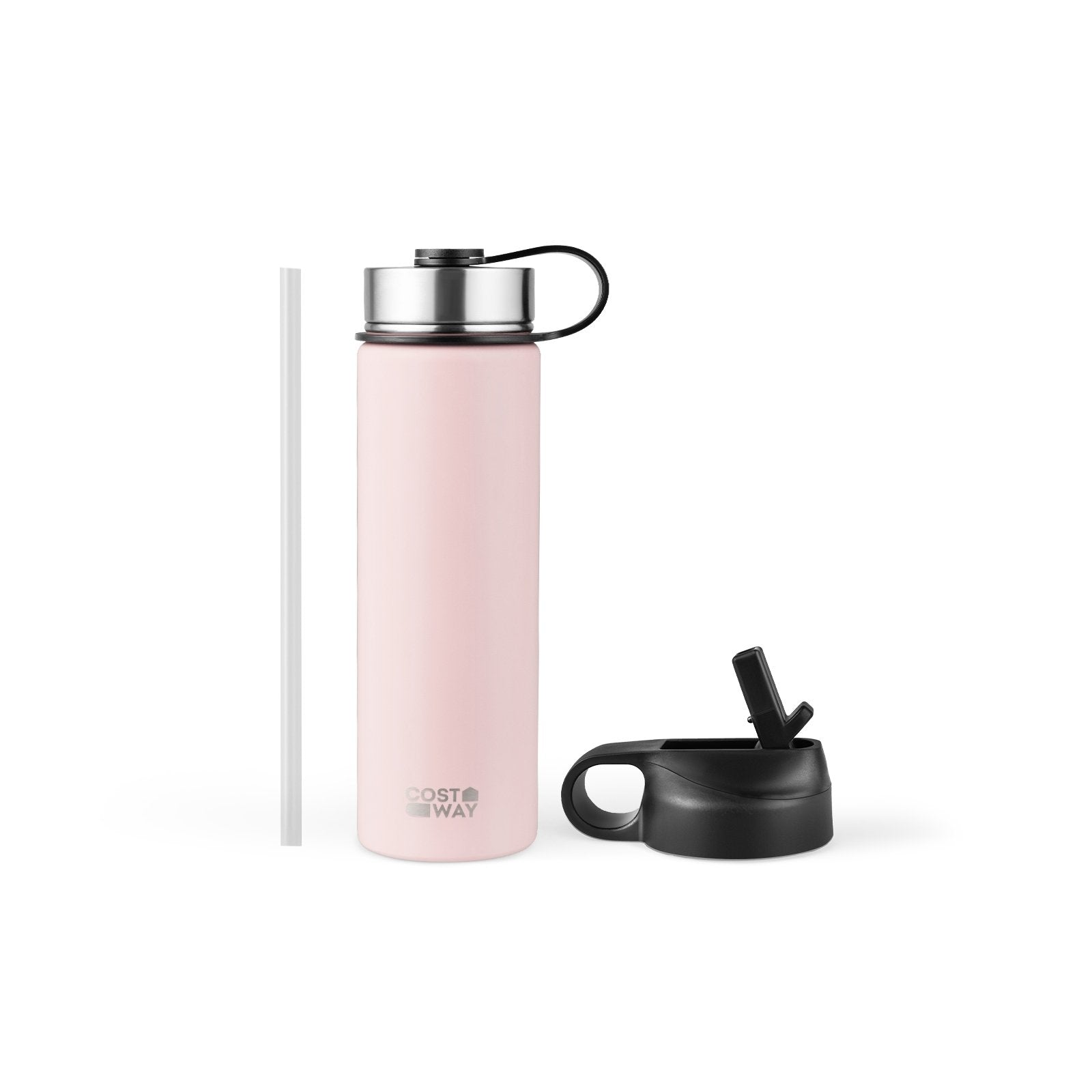 22 Oz Double-walled Insulated Stainless Steel Water Bottle with 2 Lids and Straw, Pink Kitchen Utensils Pink at Gallery Canada