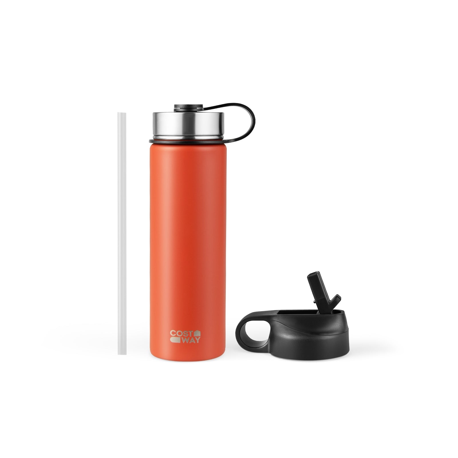 22 Oz Double-walled Insulated Stainless Steel Water Bottle with 2 Lids and Straw, Orange Kitchen Utensils at Gallery Canada