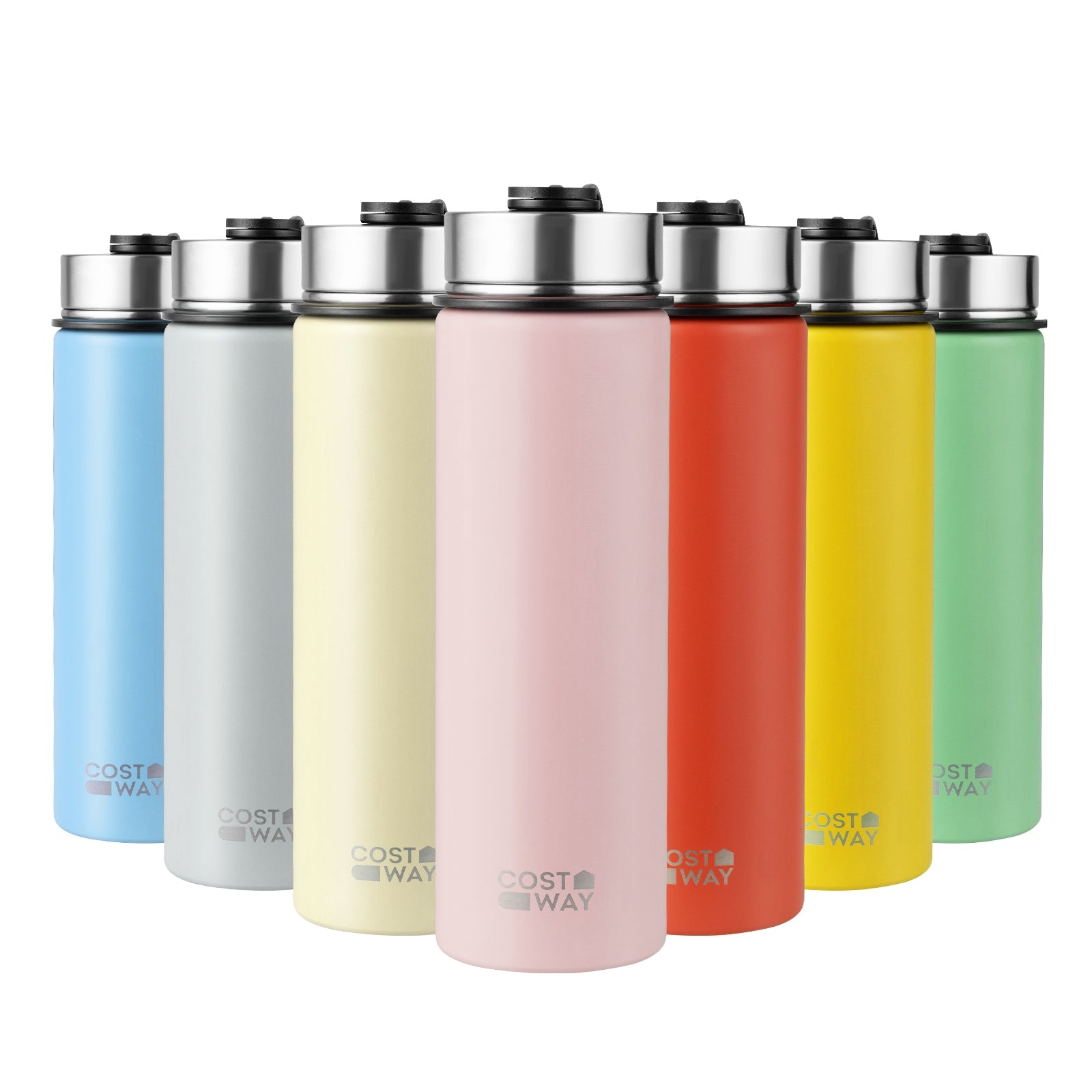 22 Oz Double-walled Insulated Stainless Steel Water Bottle with 2 Lids and Straw, Orange Kitchen Utensils at Gallery Canada