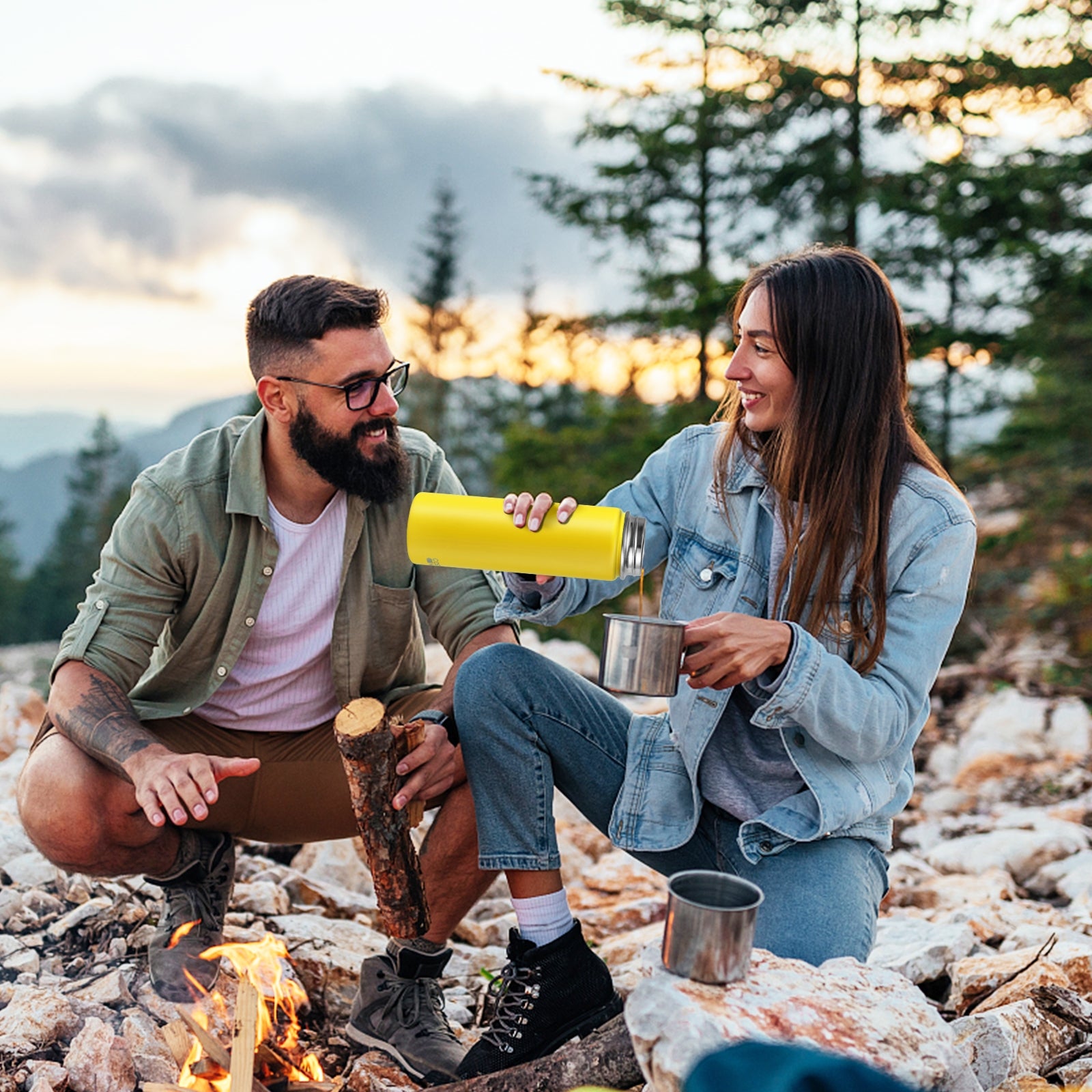 22 Oz Double-walled Insulated Stainless Steel Water Bottle with 2 Lids and Straw, Yellow Kitchen Utensils at Gallery Canada