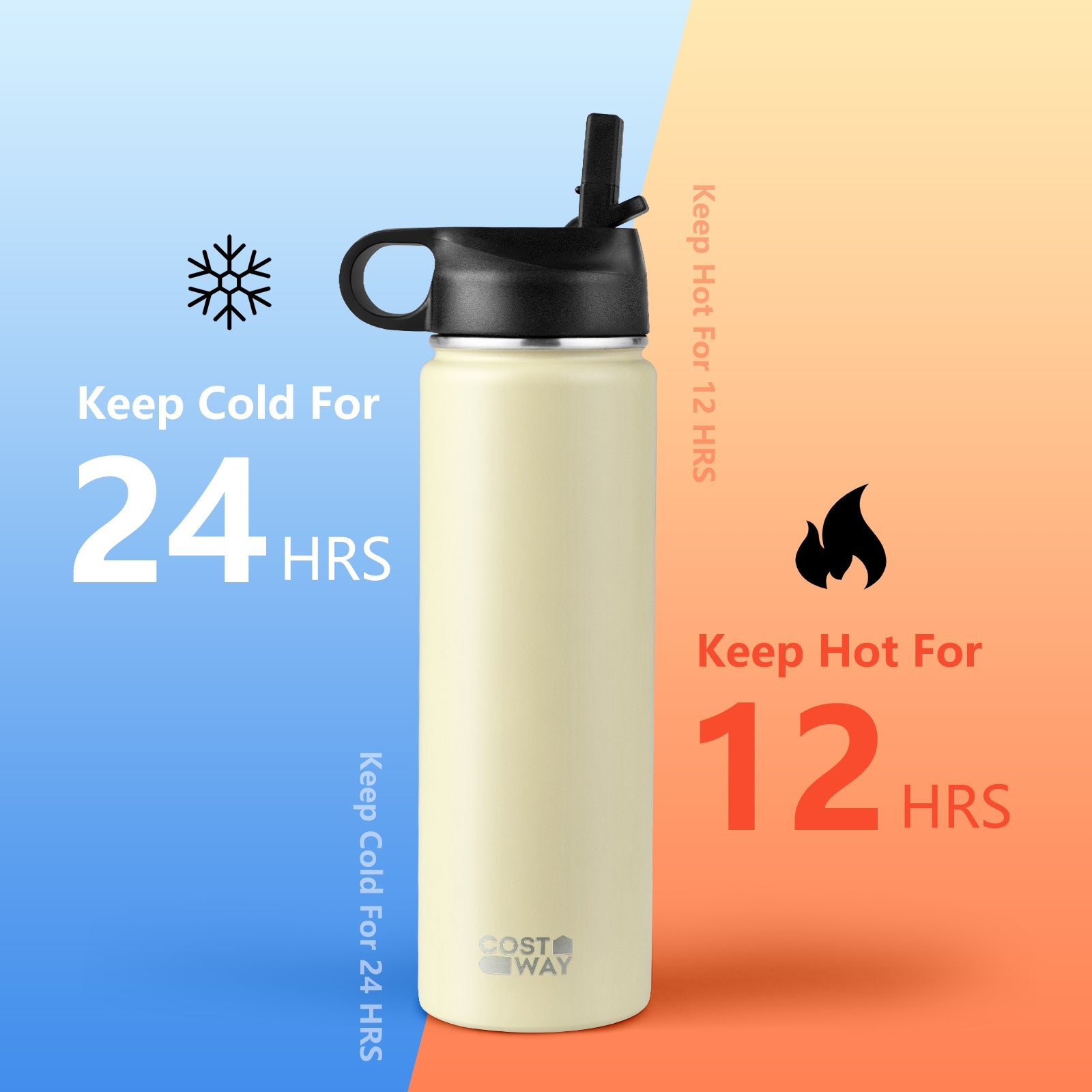 22 Oz Double-walled Insulated Stainless Steel Water Bottle with 2 Lids and Straw, Beige Kitchen Utensils at Gallery Canada