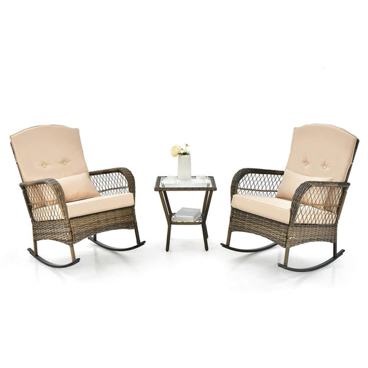 3 Pieces Outdoor Hand-Woven PE Rattan Conversation Set with Tempered Glass Side Table, Beige Patio Conversation Sets   at Gallery Canada