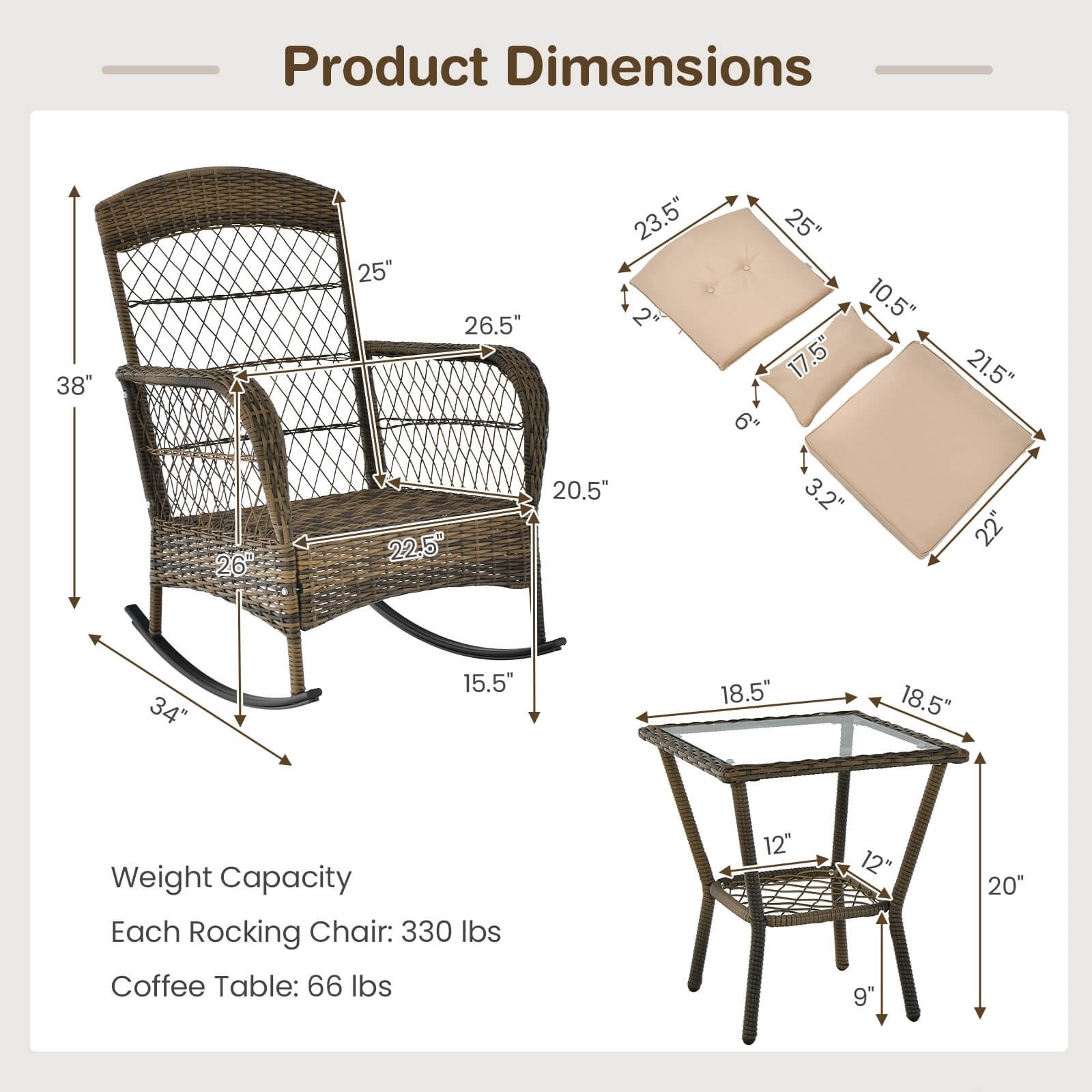 3 Pieces Outdoor Hand-Woven PE Rattan Conversation Set with Tempered Glass Side Table, Beige Patio Conversation Sets   at Gallery Canada