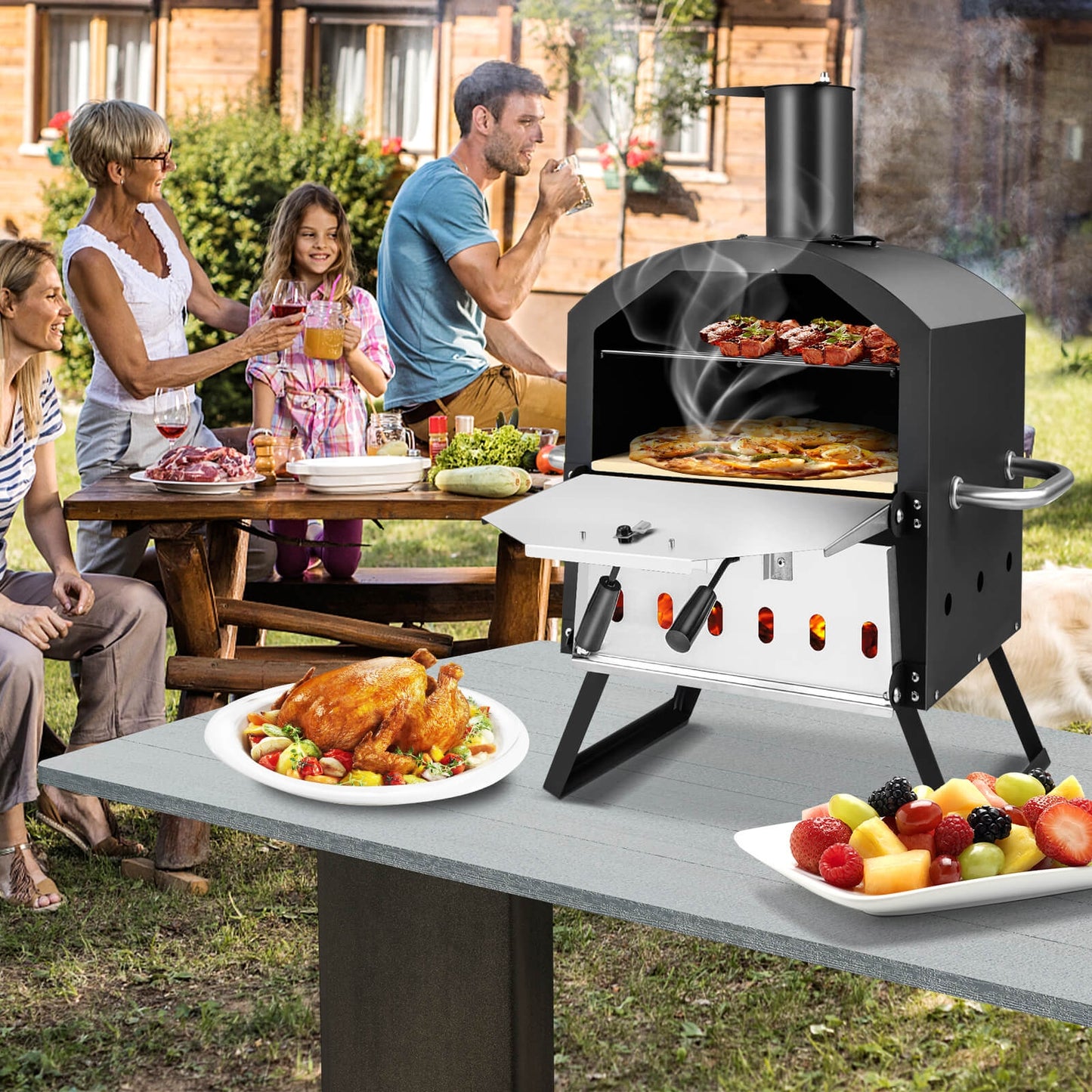 Outdoor Pizza Oven with Anti-scalding Handles and Foldable Legs, Black Outdoor Grills   at Gallery Canada