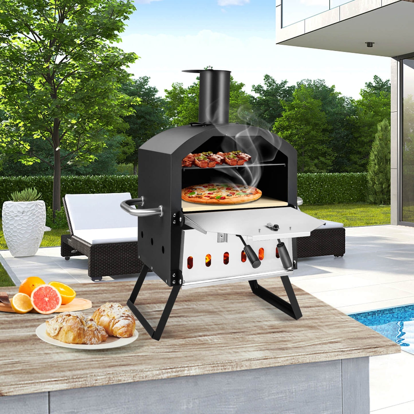 Outdoor Pizza Oven with Anti-scalding Handles and Foldable Legs, Black Outdoor Grills   at Gallery Canada