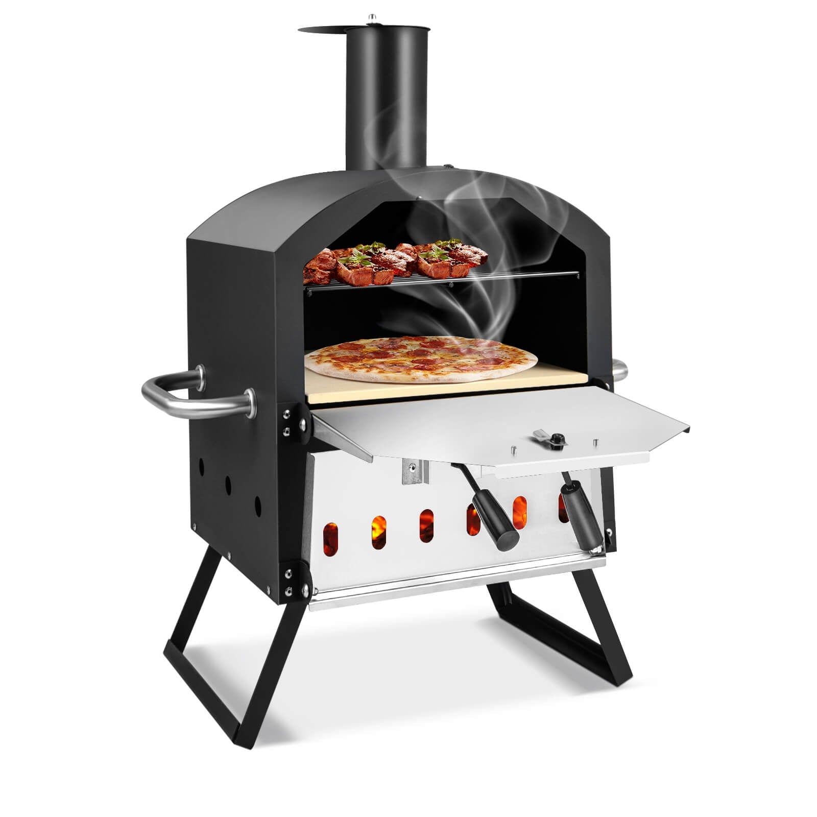 Outdoor Pizza Oven with Anti-scalding Handles and Foldable Legs, Black Outdoor Grills Black  at Gallery Canada