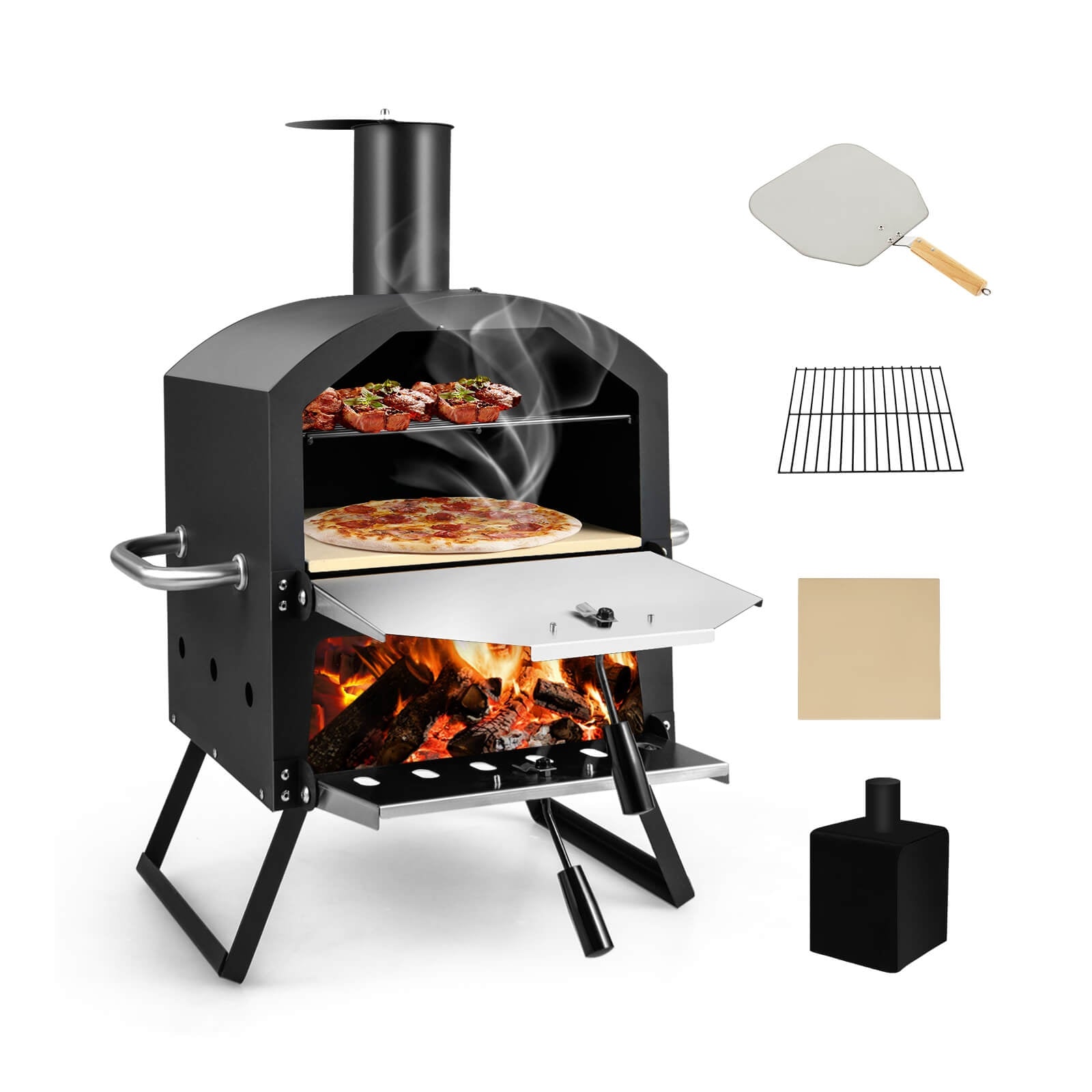 Outdoor Pizza Oven with Anti-scalding Handles and Foldable Legs, Black Outdoor Grills   at Gallery Canada