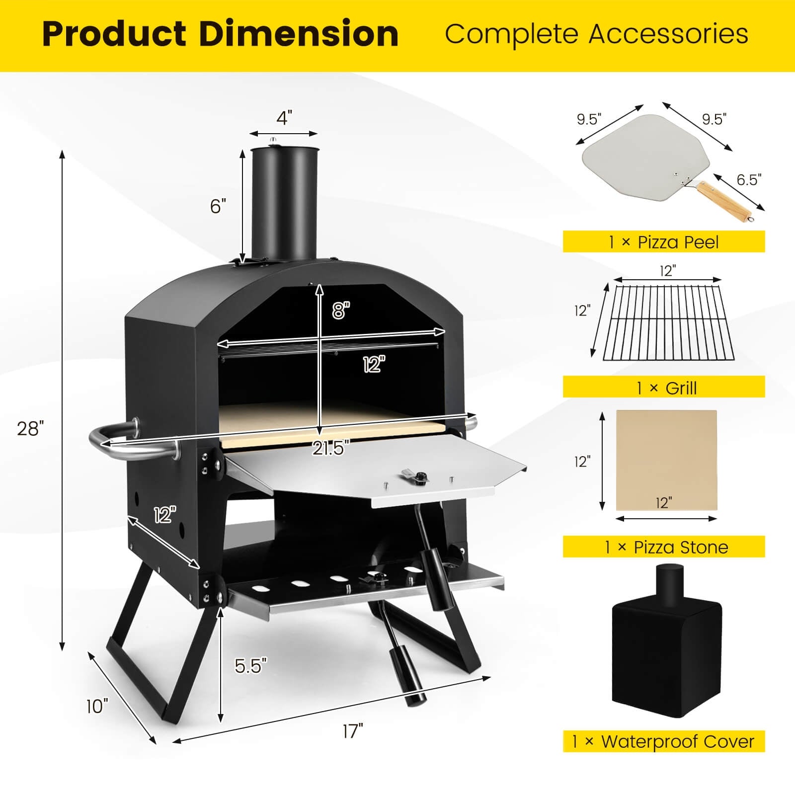 Outdoor Pizza Oven with Anti-scalding Handles and Foldable Legs, Black Outdoor Grills   at Gallery Canada