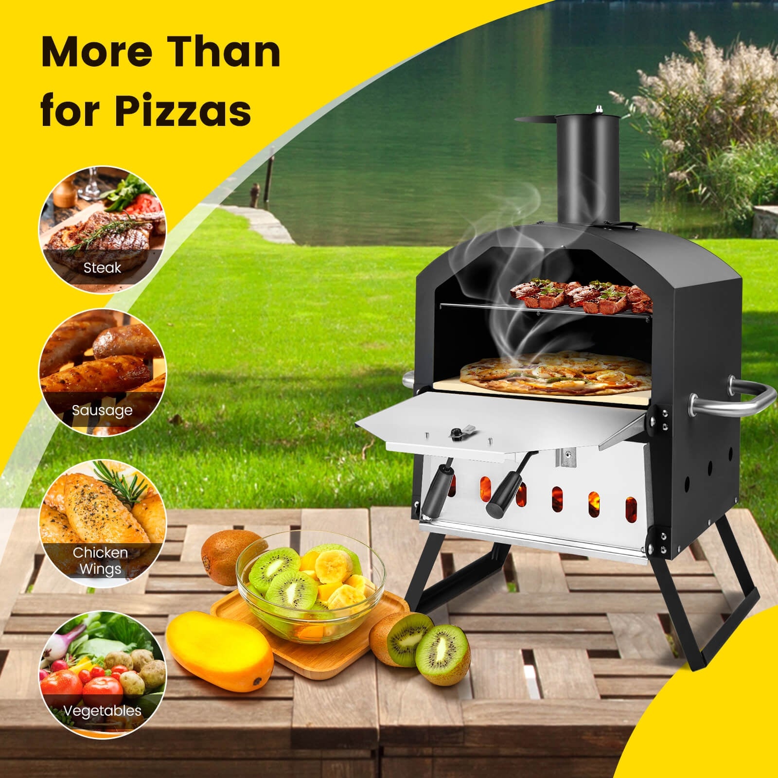 Outdoor Pizza Oven with Anti-scalding Handles and Foldable Legs, Black Outdoor Grills   at Gallery Canada