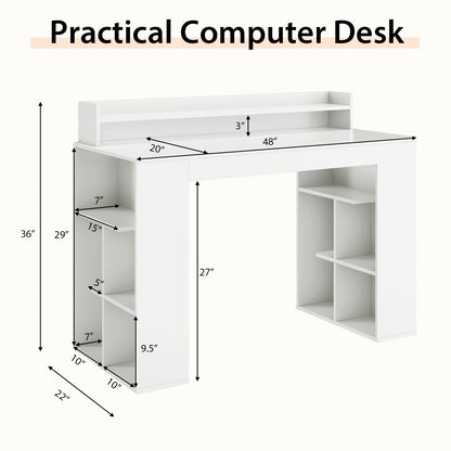 Office Computer Desk with Dual 3 Tier Bookshelf and Monitor Shelf, White - Gallery Canada