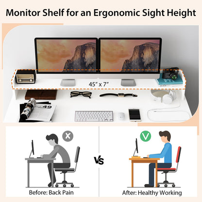 Office Computer Desk with Dual 3 Tier Bookshelf and Monitor Shelf, White - Gallery Canada