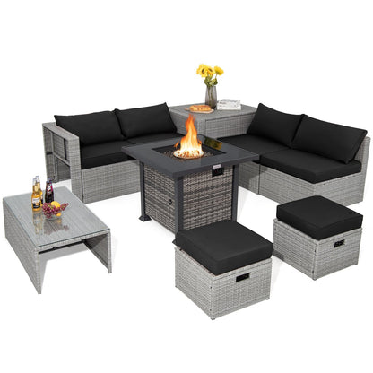 9 Pieces Outdoor Patio Furniture Set with 32-Inch Propane Fire Pit Table, Black Outdoor Sectionals   at Gallery Canada