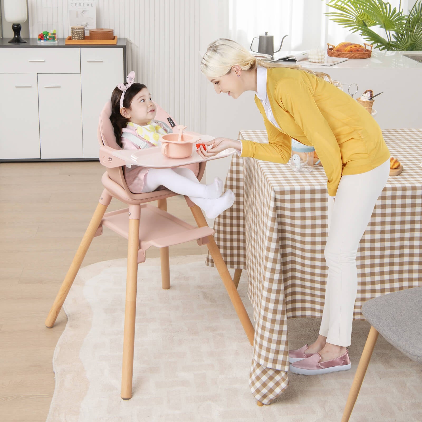 6 in 1 Convertible Highchair with Safety Harness and Removable Tray, Pink High Chairs   at Gallery Canada