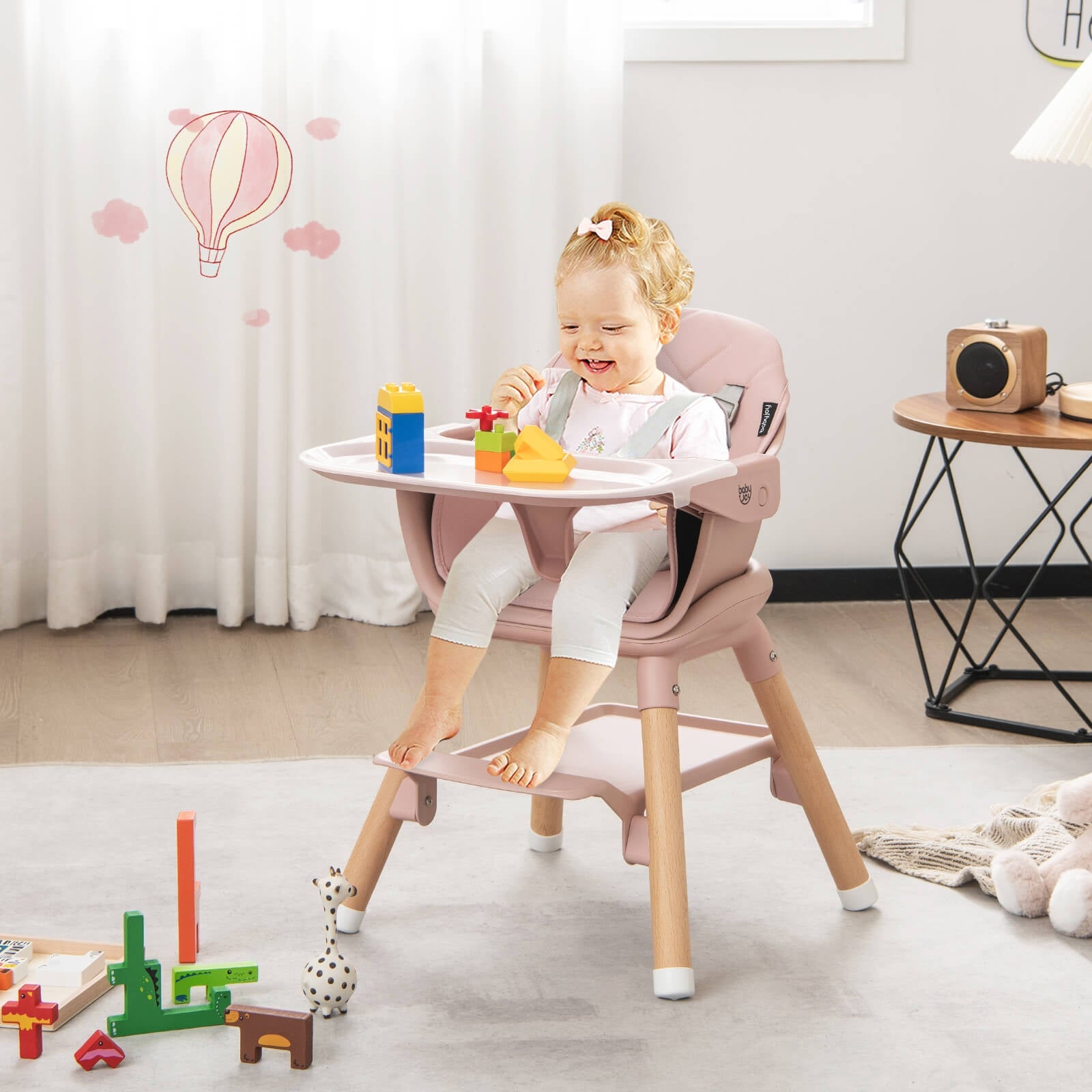 6 in 1 Convertible Highchair with Safety Harness and Removable Tray, Pink High Chairs   at Gallery Canada