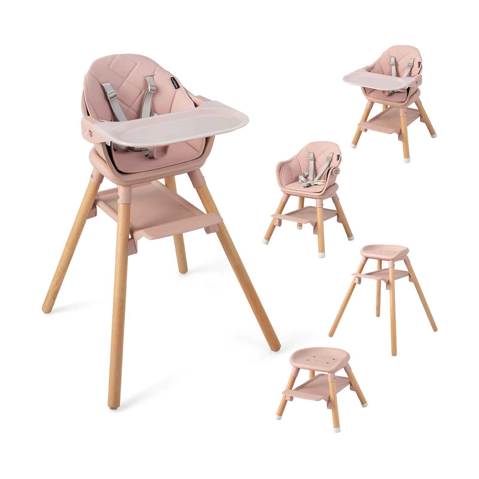 6 in 1 Convertible Highchair with Safety Harness and Removable Tray, Pink High Chairs   at Gallery Canada