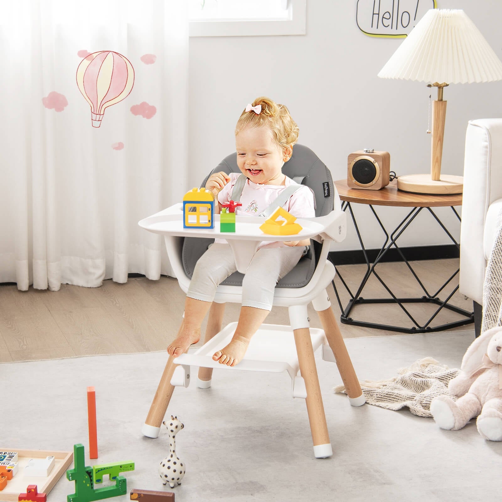 6 in 1 Convertible Highchair with Safety Harness and Removable Tray, White High Chairs   at Gallery Canada