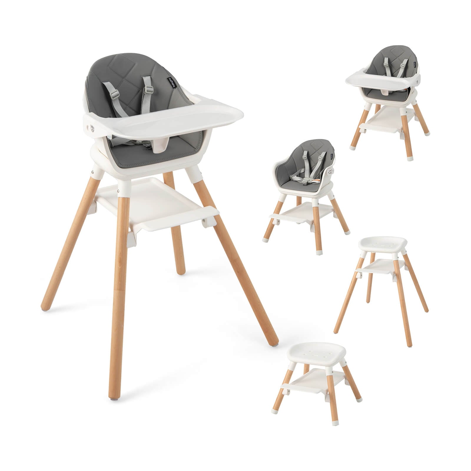 6 in 1 Convertible Highchair with Safety Harness and Removable Tray, White High Chairs   at Gallery Canada