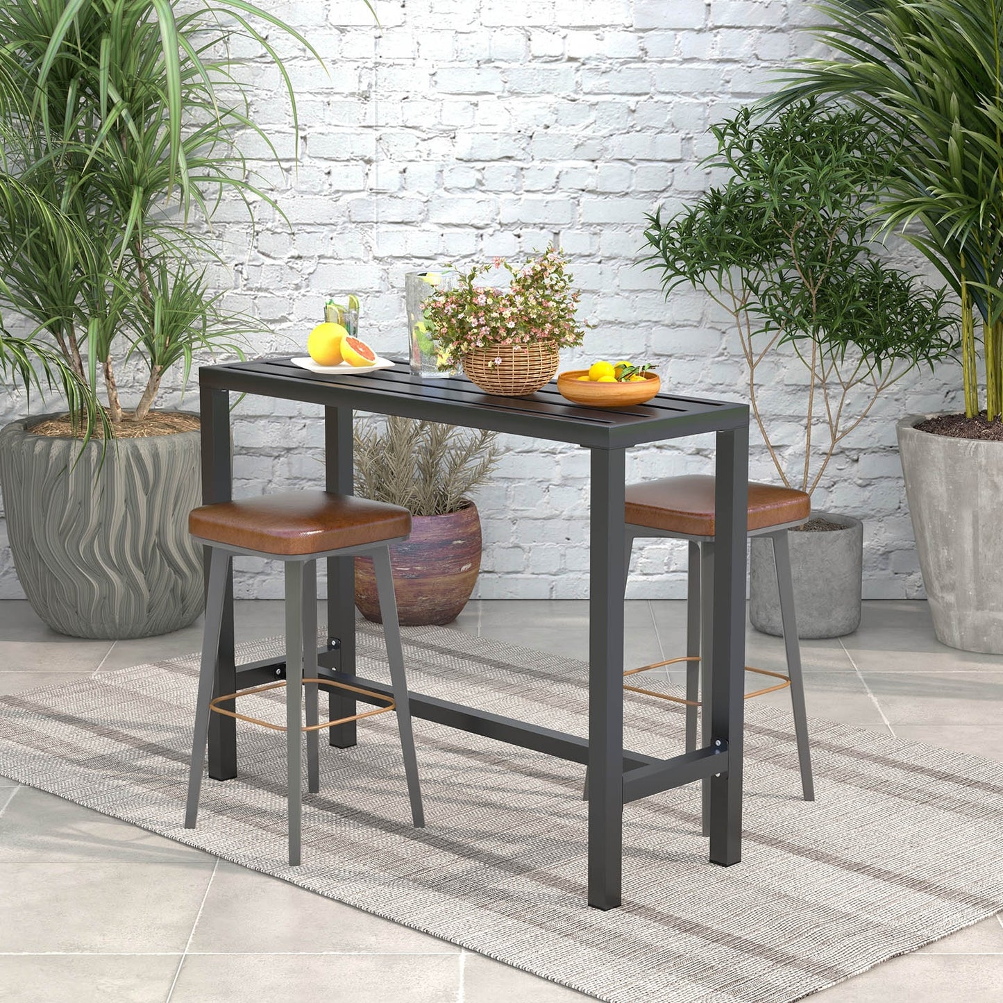 48/55 Inch Outdoor Bar Table with Waterproof Top and Heavy-duty Metal Frame-M, Black Patio Dining Tables   at Gallery Canada