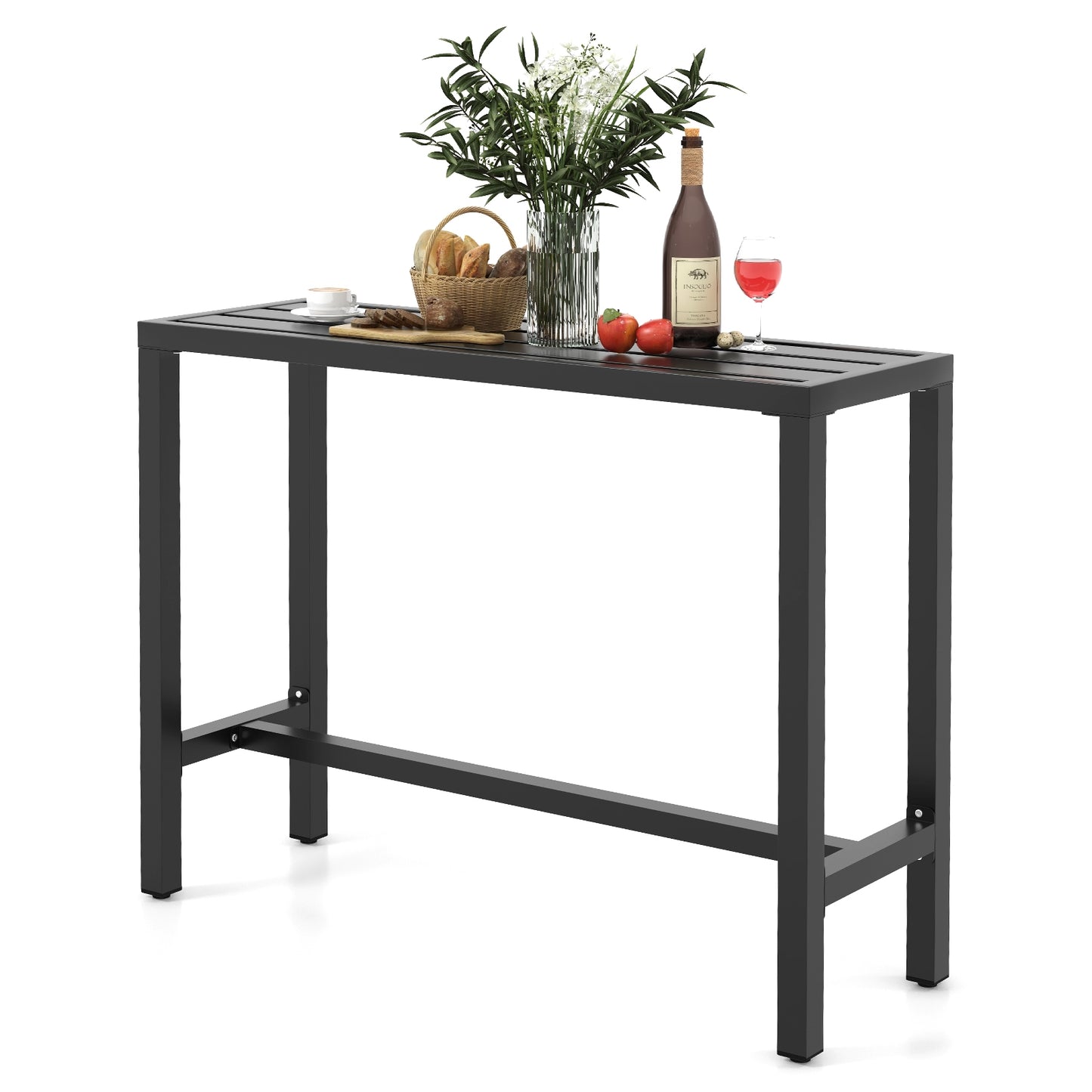 48/55 Inch Outdoor Bar Table with Waterproof Top and Heavy-duty Metal Frame-M, Black Patio Dining Tables   at Gallery Canada