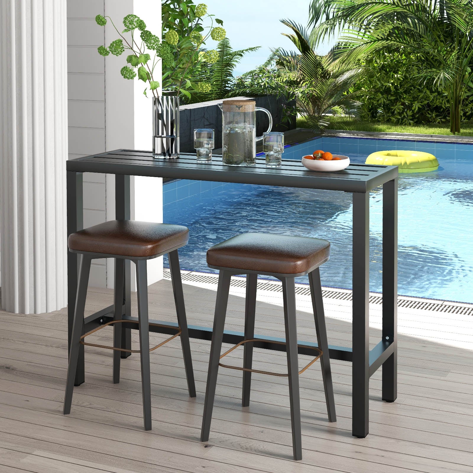 48/55 Inch Outdoor Bar Table with Waterproof Top and Heavy-duty Metal Frame-M, Black Patio Dining Tables   at Gallery Canada