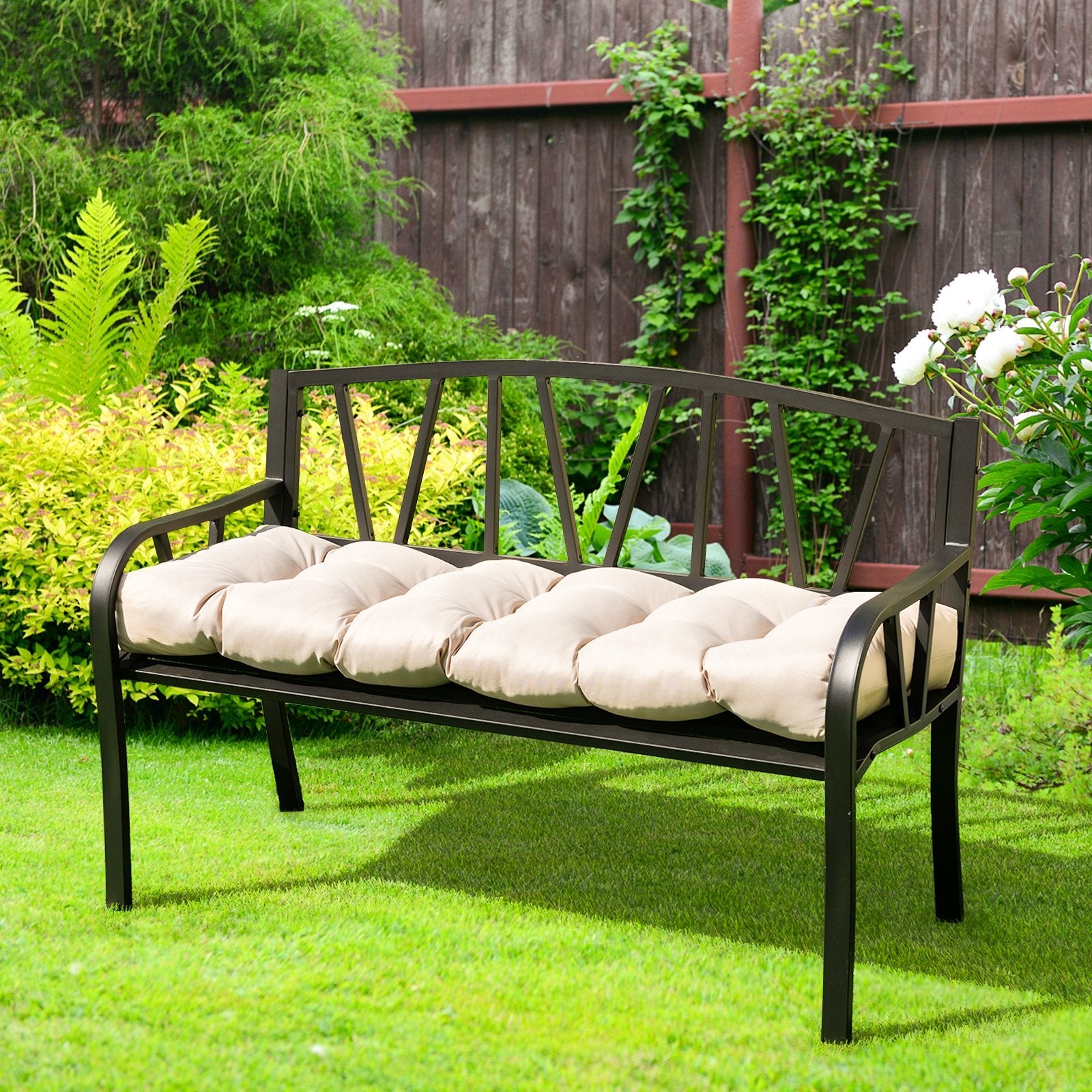 Indoor Outdoor Tufted Bench Cushion with Soft PP Cotton, Beige Outdoor Furniture Accessories   at Gallery Canada