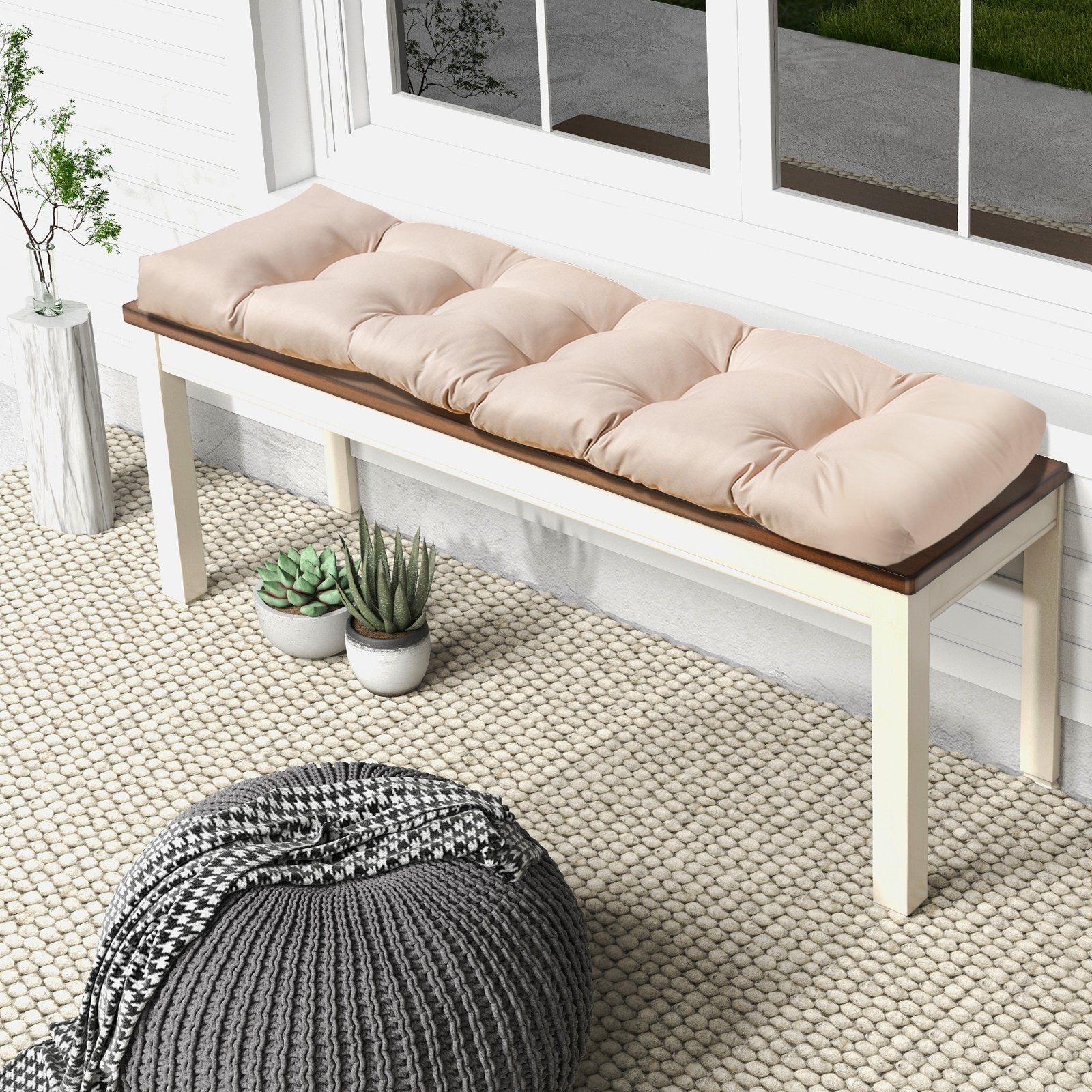 Indoor Outdoor Tufted Bench Cushion with Soft PP Cotton, Beige Outdoor Furniture Accessories   at Gallery Canada