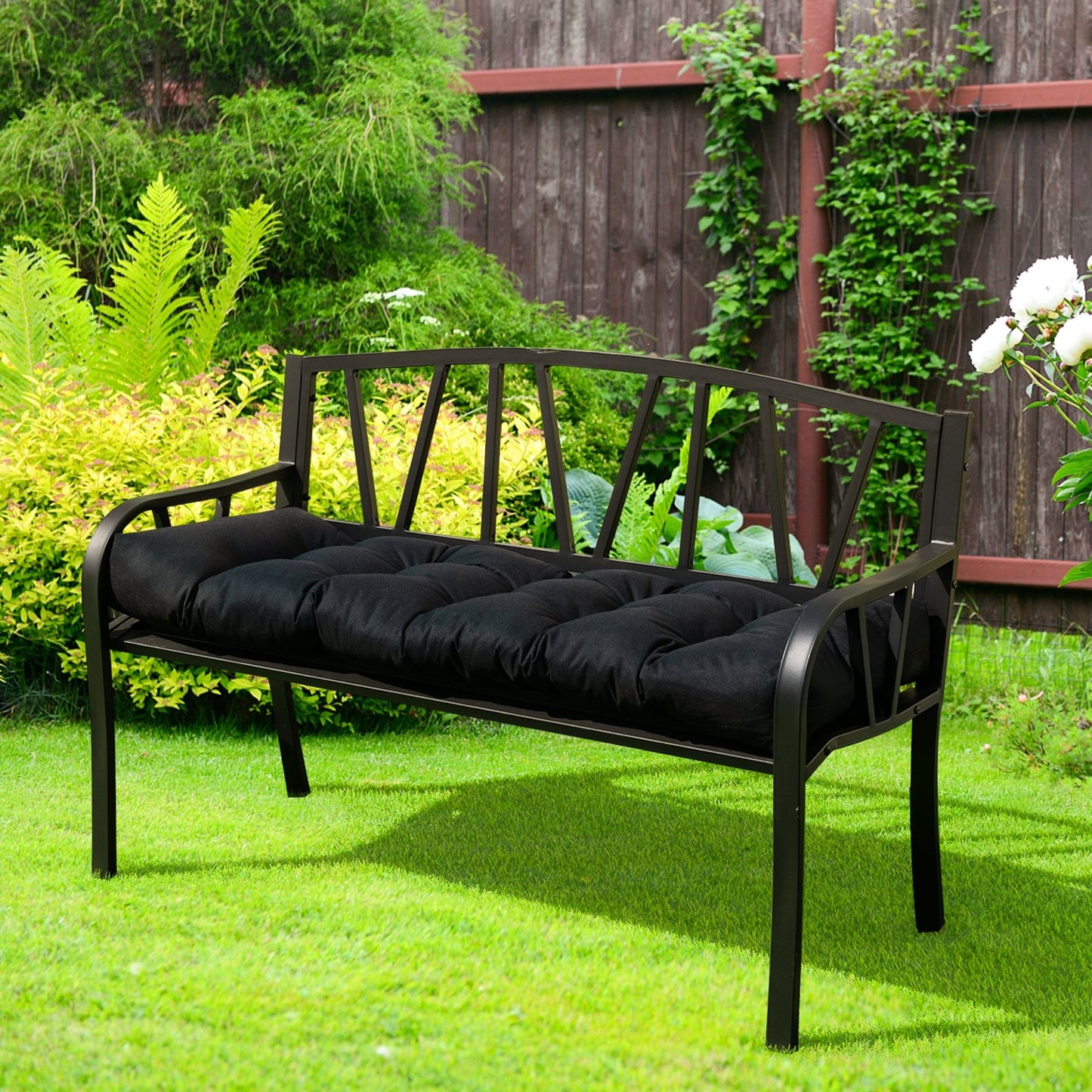 Indoor Outdoor Tufted Bench Cushion with Soft PP Cotton, Black Outdoor Furniture Accessories   at Gallery Canada