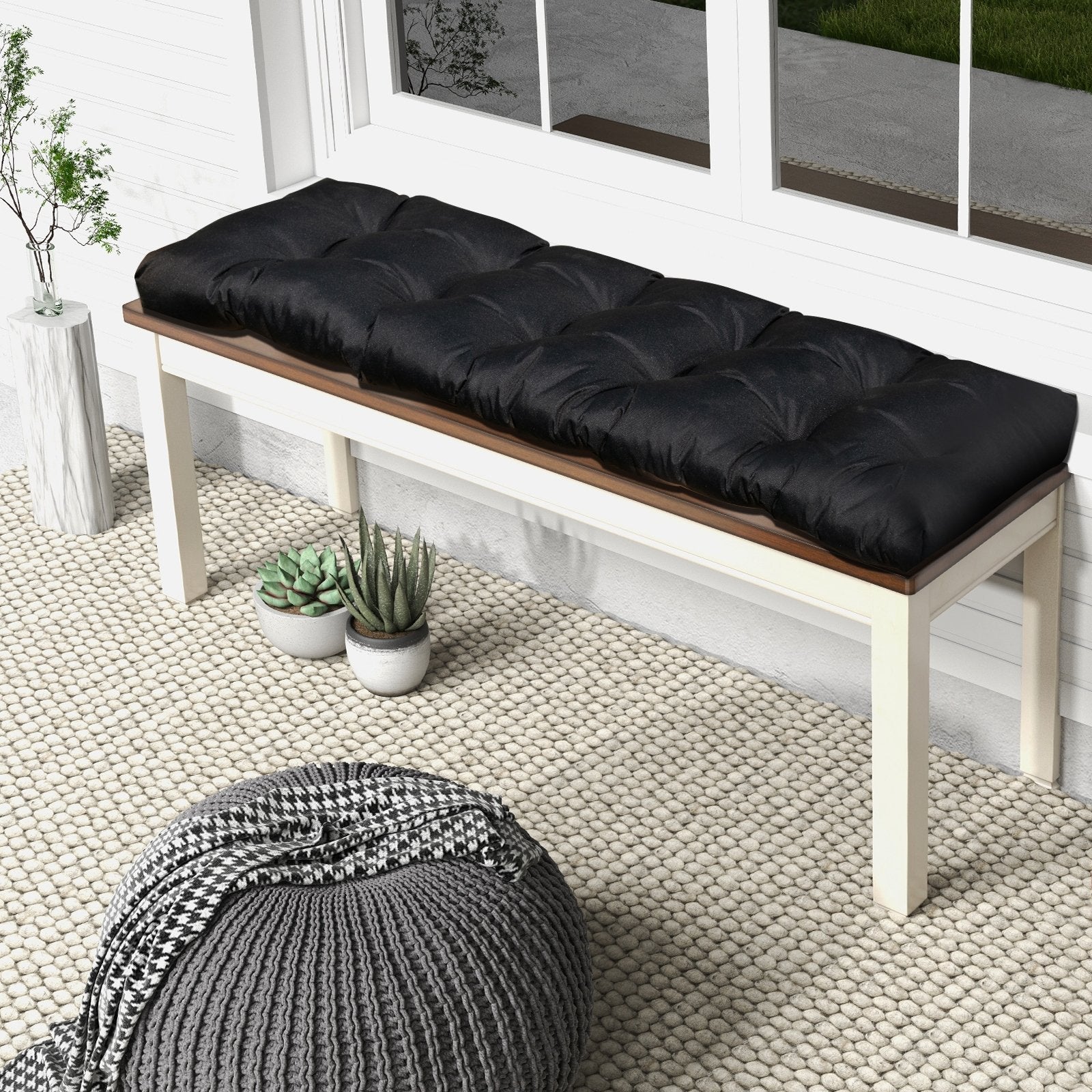 Indoor Outdoor Tufted Bench Cushion with Soft PP Cotton, Black Outdoor Furniture Accessories   at Gallery Canada