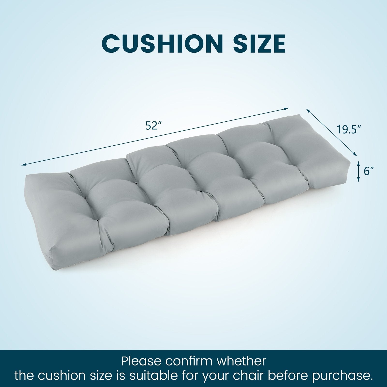 Indoor Outdoor Tufted Bench Cushion with Soft PP Cotton, Gray Outdoor Furniture Accessories   at Gallery Canada